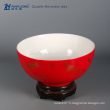 Chinois, chanceux, rouge, grand, bol, maison, décoration, céramique, maison, décor